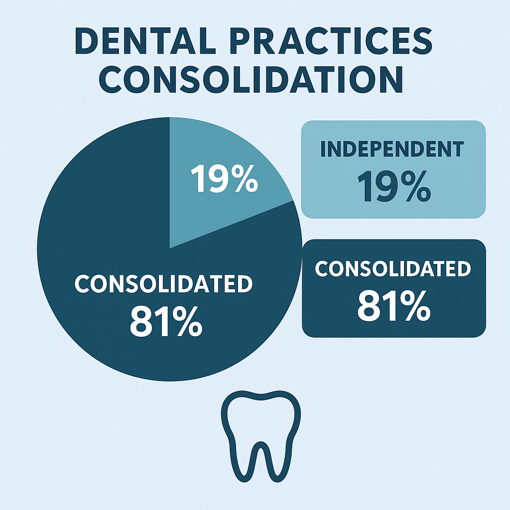 An infographic illustrating the percentage of dental practices consolidated, with clear labels and a professional