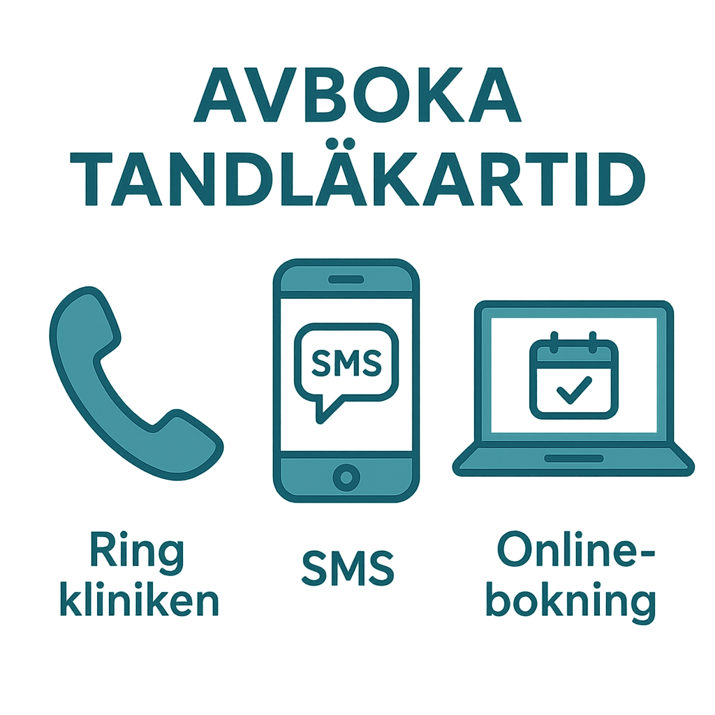 An infographic-style flat illustration showing three ways to cancel a dental appointment: a phone icon (calling the